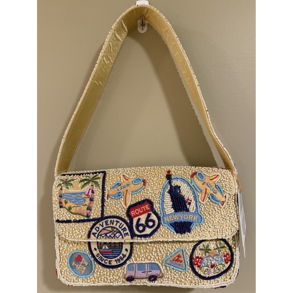 Hand Made in India Beaded Travel Adventure NEW YORK ROUTE 66 Shoulder Bag - Picture 1 of 4